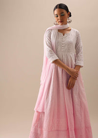 White Chikankari Anarkali With Dupatta