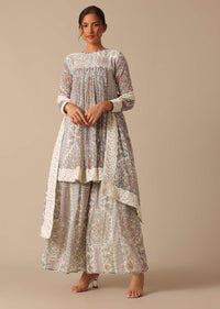 White Chikankari Lace Kurta Palazzo Set