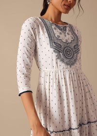 White Cotton Embroidered Flared Kurta