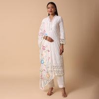 White Cotton Kurta Pant Set