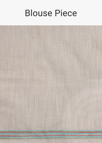 White Cotton Linen Saree With Thread Work And Unstitched Blouse