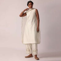 White Cotton Palazzo Set With A-Line Kurta