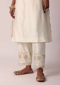 White Cotton Palazzo Set With A-Line Kurta