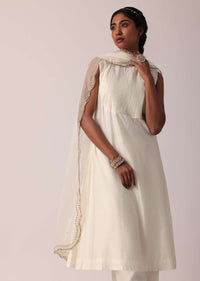 White Cotton Palazzo Set With A-Line Kurta