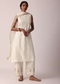 White Cotton Palazzo Set With A-Line Kurta