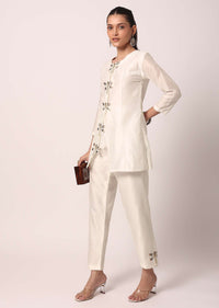 White Cotton Pant Set With Thread Motifs