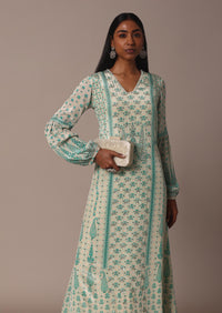 White Crepe Printed Long Tunic Kurti With Sequin Work
