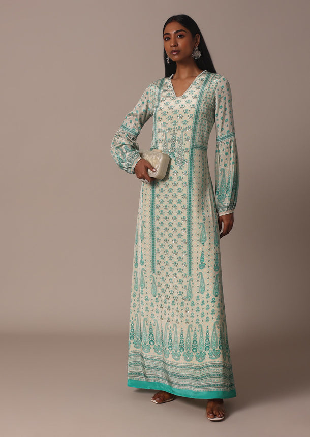 White Crepe Printed Long Tunic Kurti With Sequin Work