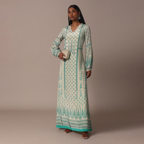 White Crepe Printed Long Tunic Kurti With Sequin Work