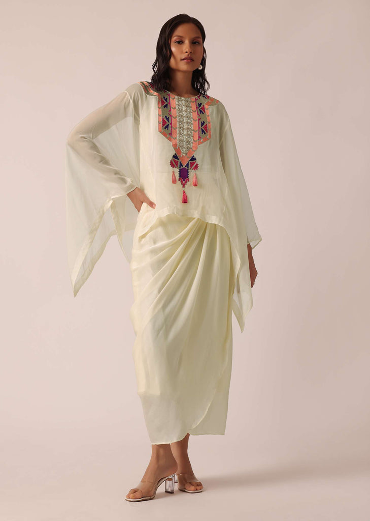 White Crop Top And Dhoti Set