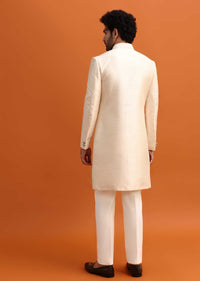 White Cut Work Embroidered Sherwani For Men