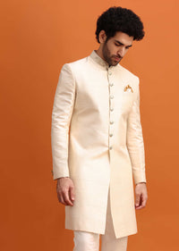 White Cut Work Embroidered Sherwani For Men