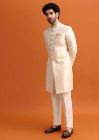 White Cut Work Embroidered Sherwani For Men