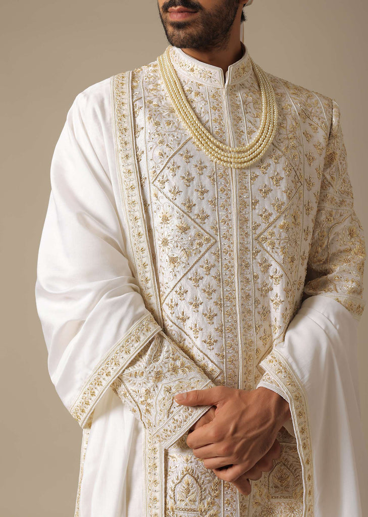 White Elegant Sherwani Set For Grooms