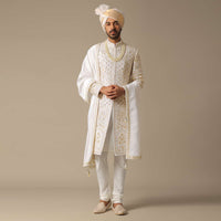 White Elegant Sherwani Set For Grooms