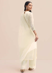 White Embroidered Chiffon Kurta Set With Dupatta