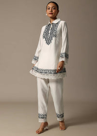 White Embroidered Cotton Kurta And Pant