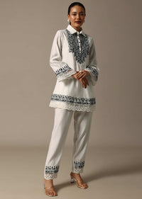 White Embroidered Cotton Kurta And Pant