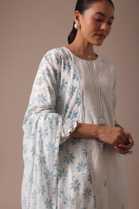 White Embroidered Cotton Kurta Pant Set