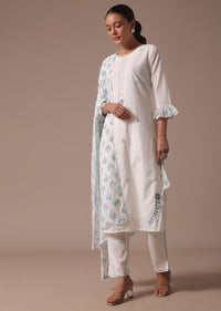 White Embroidered Cotton Kurta Pant Set