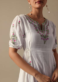 White Embroidered Cotton Kurti