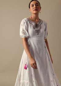 White Embroidered Cotton Kurti