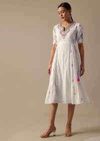 White Embroidered Cotton Kurti