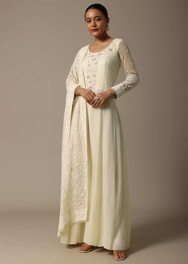 White Embroidered Georgette Anarkali Suit