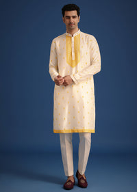 White Embroidered Jacket and Kurta Set With Dupatta