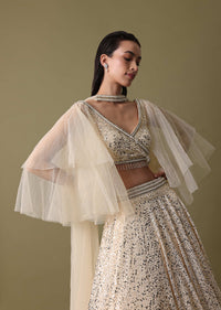 White Embroidered Lehenga And Blouse With Dupatta