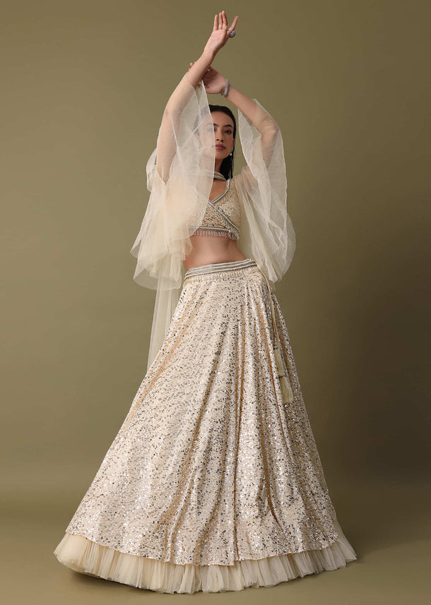 White Embroidered Lehenga And Blouse With Dupatta