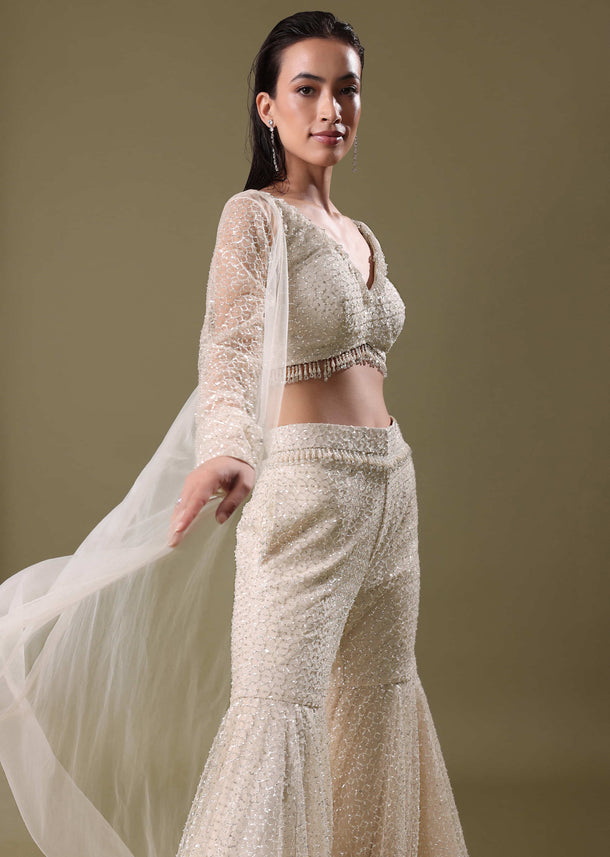 White Embroidered Sharara And Jacket