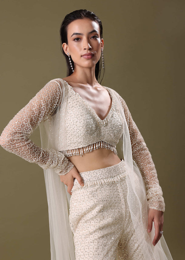 White Embroidered Sharara And Jacket