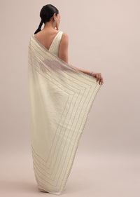 White Embroidered Tissue Saree With Unstitched Blouse