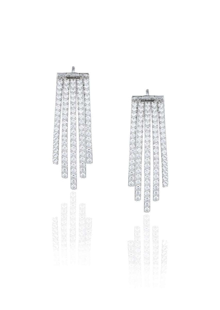 White Finish Earrings In An Edgy Design Studded With Faux Diamonds By Aster