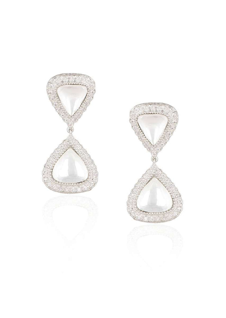 White Finish Earrings Studded With Kundan And Faux Diamonds In Drop Design By Aster