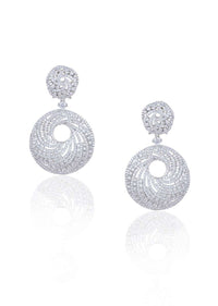 White Finish Long Earrings In A Modern Geometric Design With Faux Diamonds By Aster