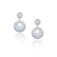 White Finish Long Earrings In A Modern Geometric Design With Faux Diamonds By Aster