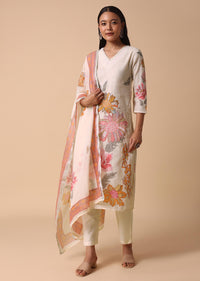 White Floral Kurta Pant Set