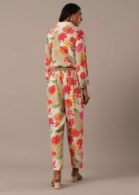 White Floral Print Co-ord Set In Crepe