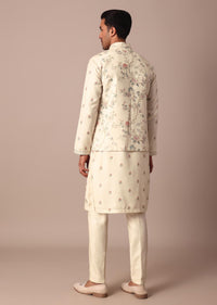 White Floral Print Jacket Kurta Set