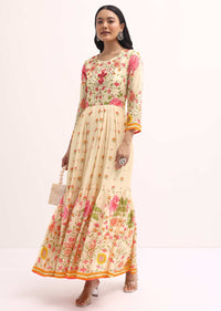 White Floral Printed Cotton Gown