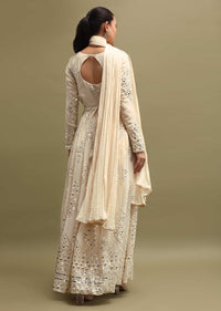 White Georgette Anarkali Set In Mirror Work