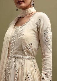 White Georgette Anarkali Set In Mirror Work