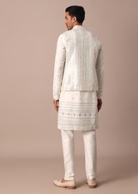 White Georgette Jacket Kurta Set With Sequin Embellishment