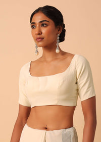 White Georgette Sequin Saree With Unstitched Blouse Piece