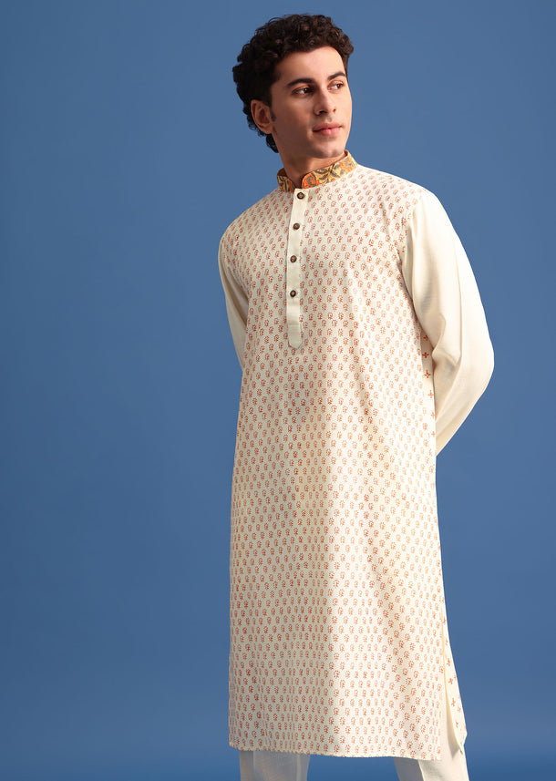 White Hand Block Printed Kurta Set