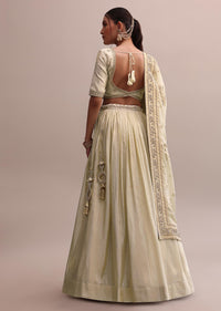 White Hand Work Embroidered Silk Choli With Lehenga And Heavy Dupatta