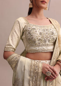 White Hand Work Embroidered Silk Choli With Lehenga And Heavy Dupatta