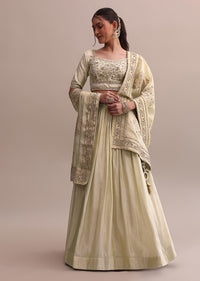 White Hand Work Embroidered Silk Choli With Lehenga And Heavy Dupatta